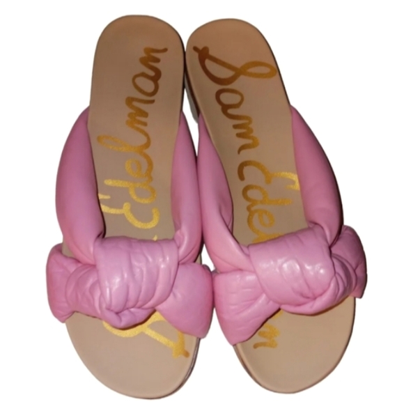 Sam Edelman Agatha Flatform Sport Pink Leather Twisted Knot Slip On Sand… - Picture 2 of 9